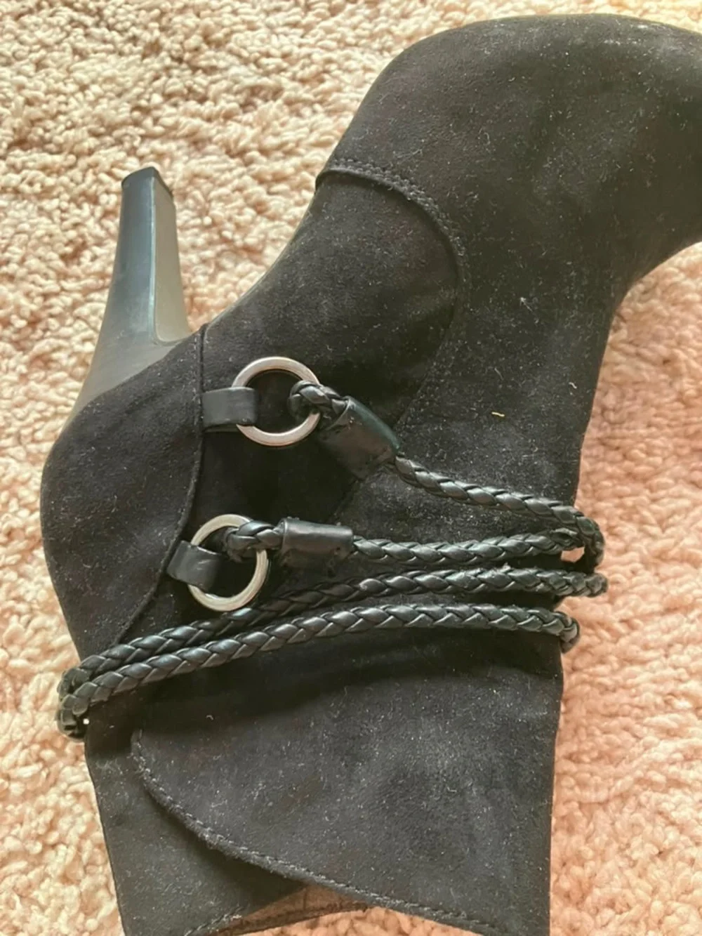 Tamaris Women's Black Suede Leather Ankle Booties with Braided Strap Detail